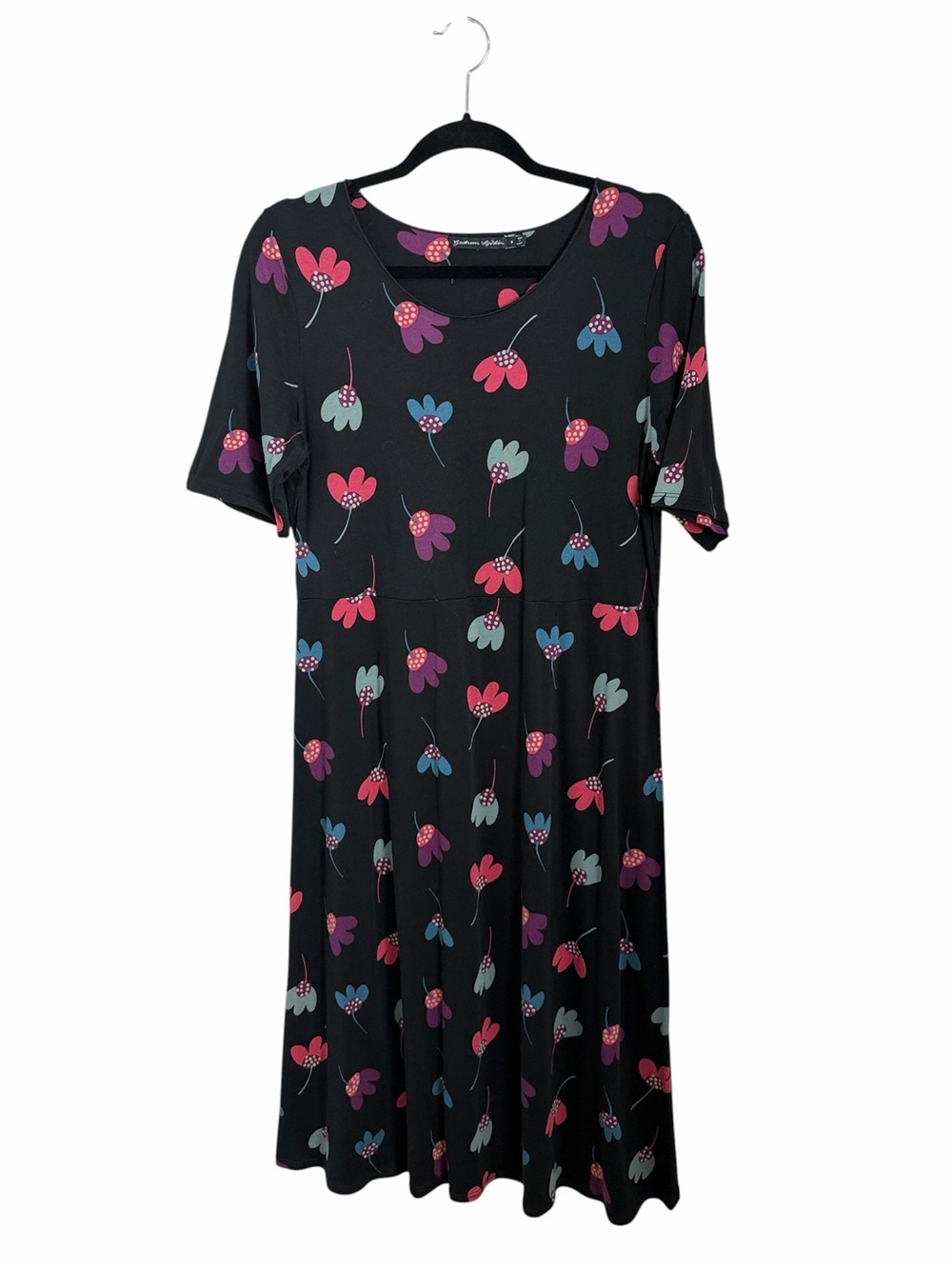 Gudrun Sjoden Black Floral Cotton Blend Midi Dress Size Medium